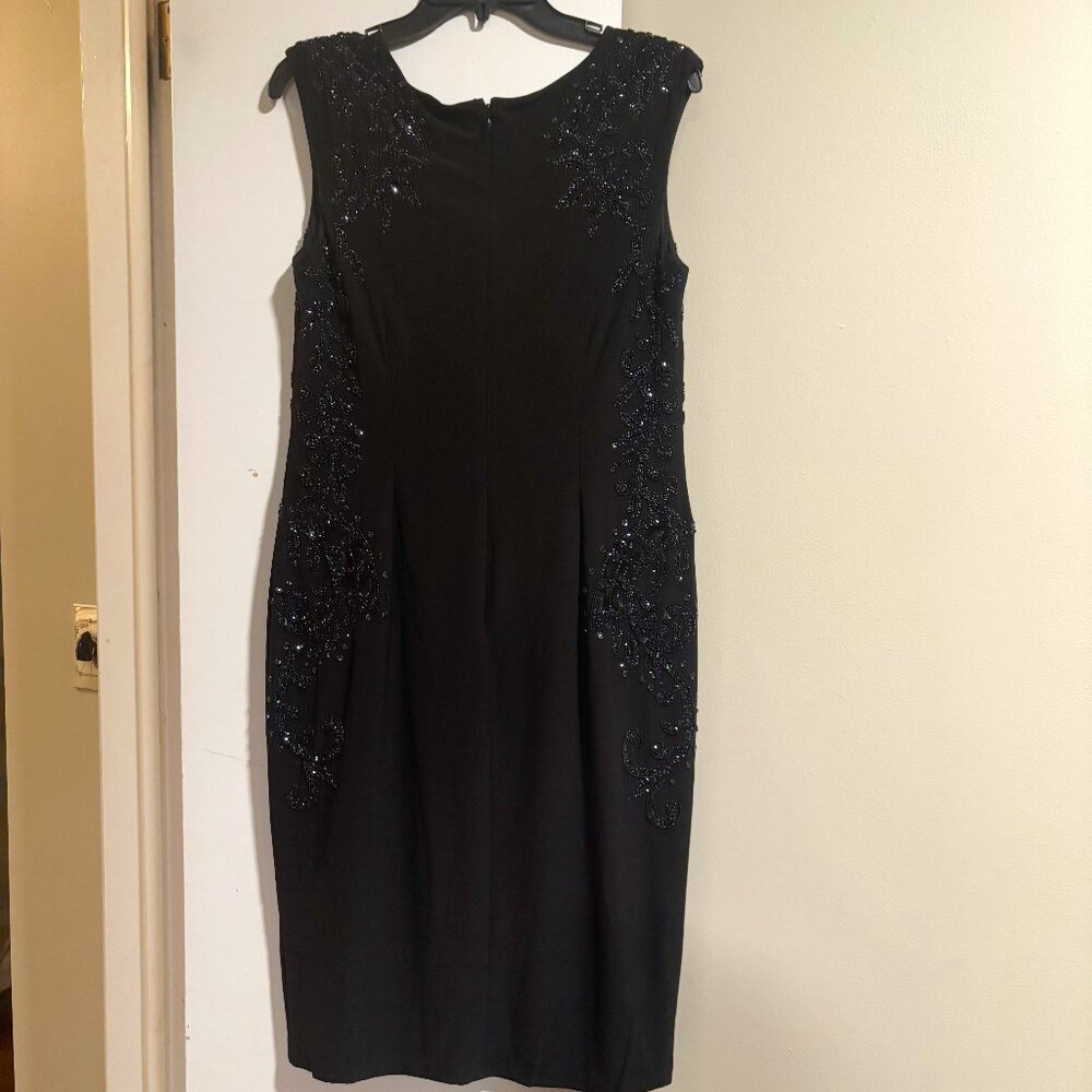 Adrianna Papell Size 12 Midnight Black embellished sheath dress